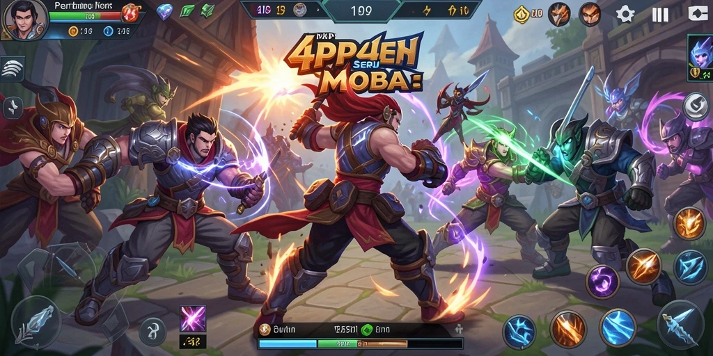 Tampilan gameplay seru dari 4P4P dengan aksi MOBA yang menegangkan.
