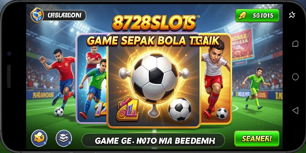 Gameplay 8728SLOTS yang mendebarkan dengan tema sepak bola.