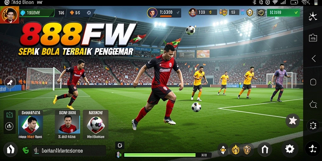 Screenshot utama 888FW menampilkan aksi seru di lapangan sepak bola.