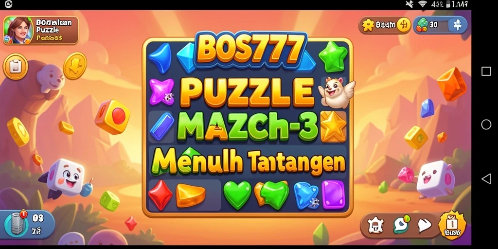 Tampilan gameplay seru dari BOS777 dengan elemen Match-3 yang berwarna-warni.