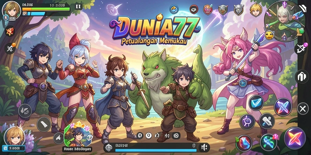 Screenshot dari gameplay DUNIA77 yang menampilkan karakter anime yang beraksi.