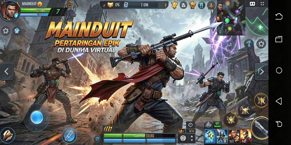 Screenshot aksi pertarungan dalam MAINDUIT yang mendebarkan.
