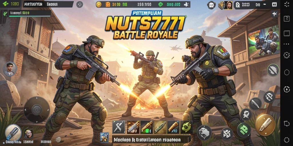 Tangkapan layar utama NUTS777 menunjukkan intensitas pertempuran Battle Royale.