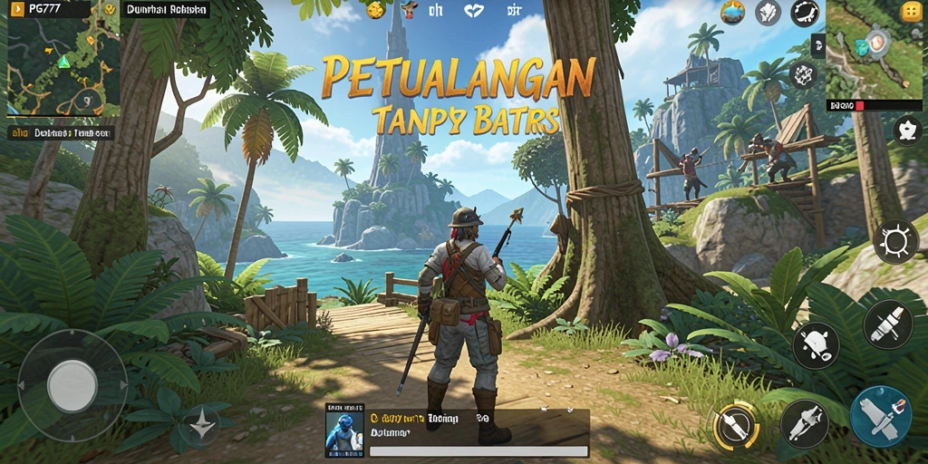 Screenshot game PG777 menampilkan petualangan di alam terbuka yang luas.