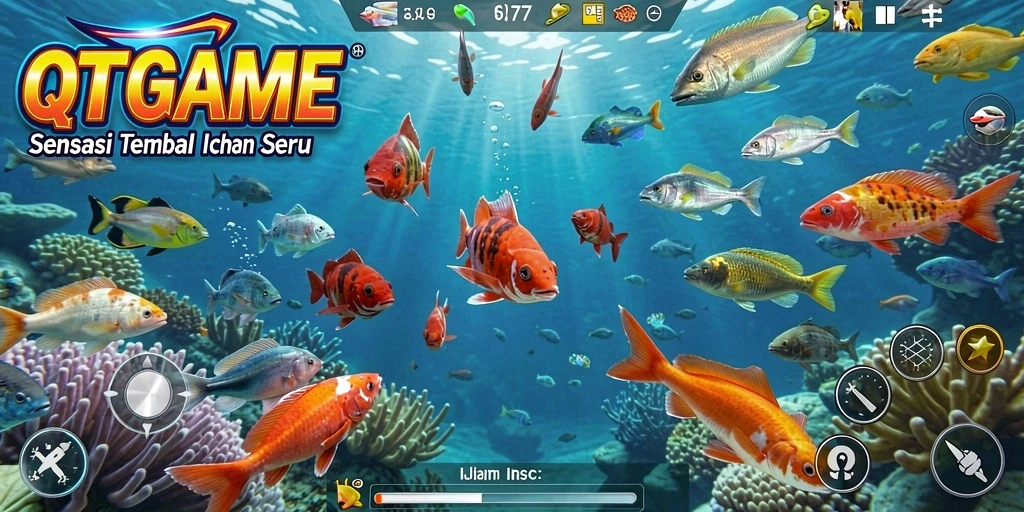 Screenshot gameplay QTGAME menampilkan aksi seru tembak ikan.