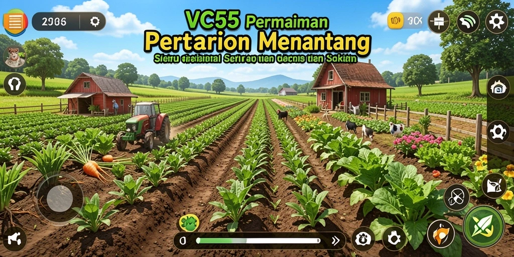 Screenshot VC55 menampilkan gameplay seru dan aktivitas pertanian.